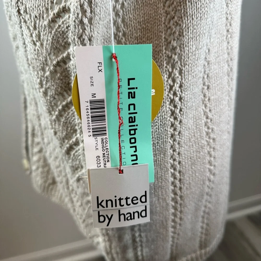 Liz Claiborne Petite M Knit Linen Cotton Button Vest Top Neutral Beige New - Picture 6 of 8